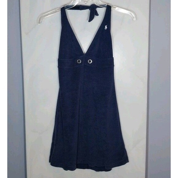 Polo Ralph Lauren Halter Dress Sz M Navy Blue Terry Cloth Swimsuit Cover Up - Picture 1 of 7